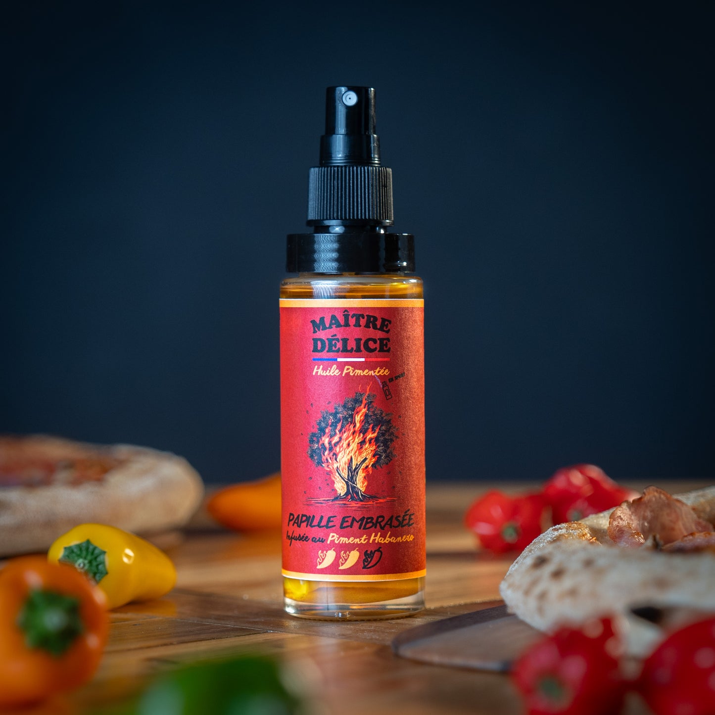 Spray d’huile pimentée forte Papille Embrasée au piment Habanero – Maître Délice