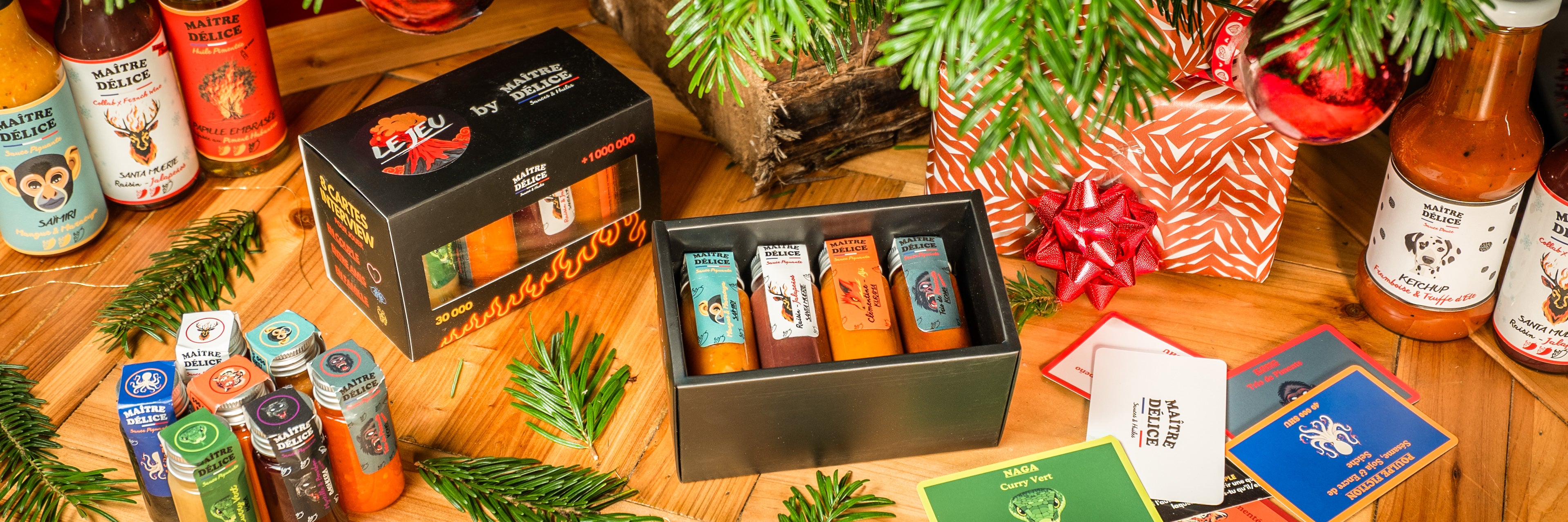 presentation des sauces de maître délice sous le sapin, le coffret de jeu 