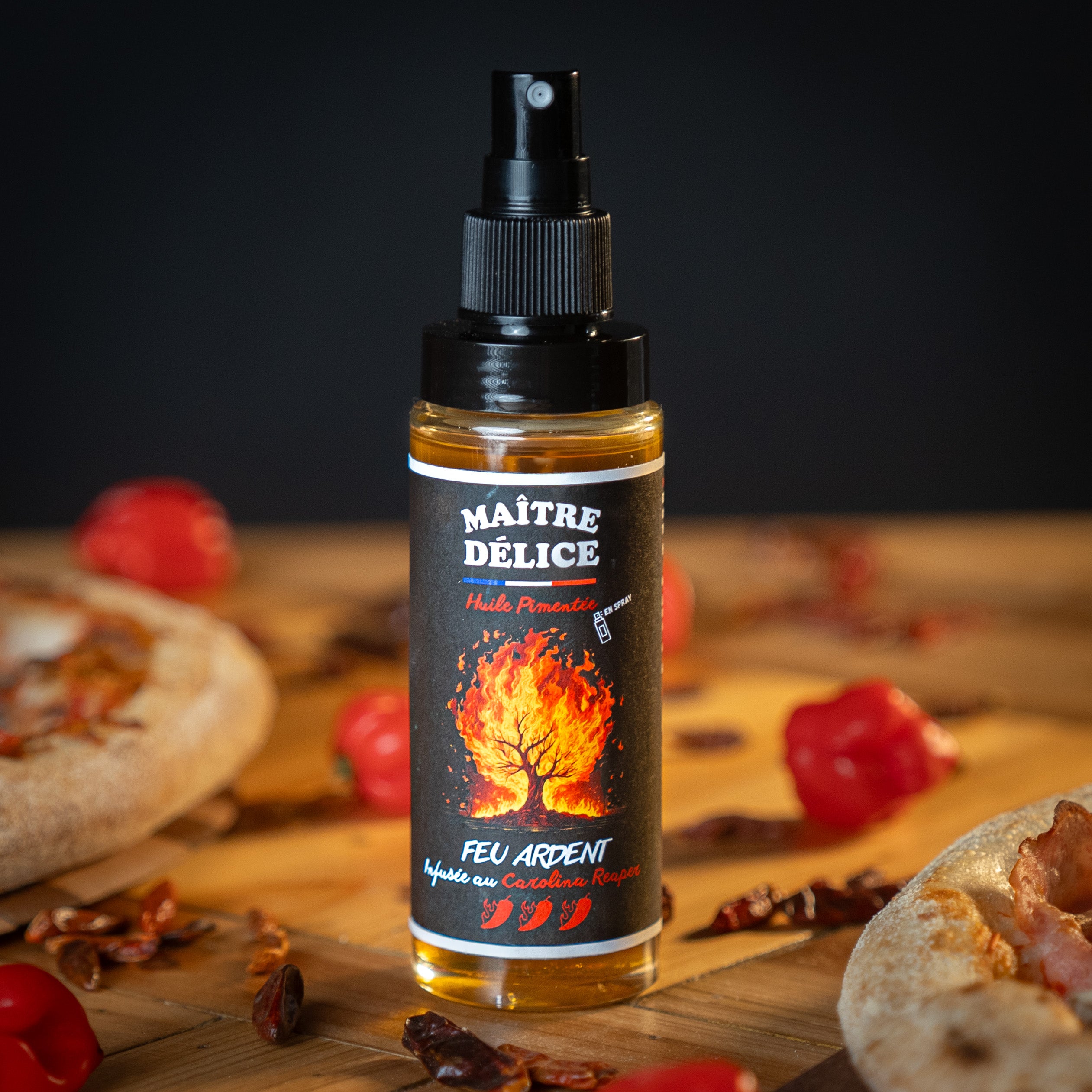 Spray Huile pimentée extra forte Feu Ardent au Carolina Reaper – Maître Délice